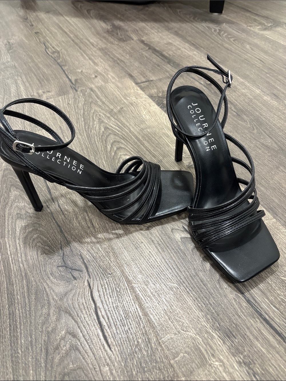 Journee Collection Black Strappy Stiletto Sandals